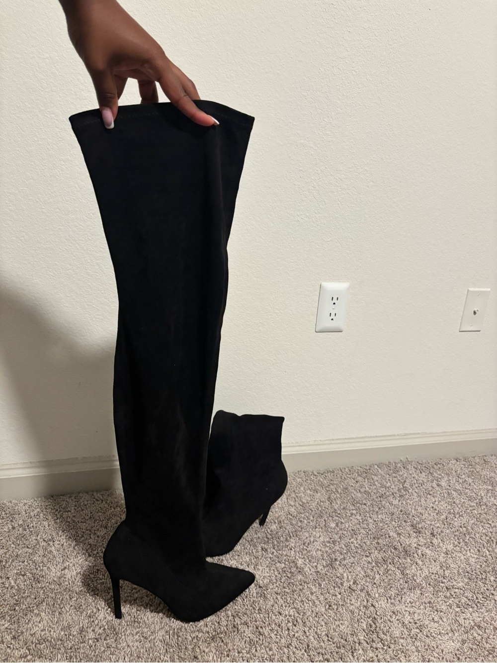 Liliana Black Over-the-Knee, Thigh High Pointed Toe Stiletto Boots - Picture 1 of 2